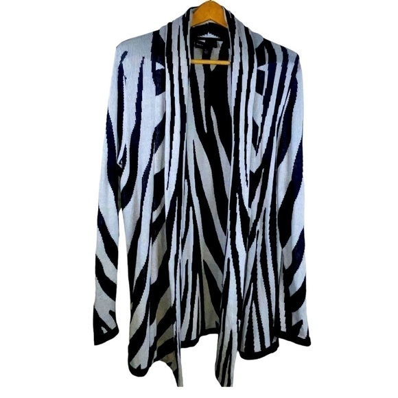 𝅺DANA Buchman Zebra Open Front Cardigan Black and White Size Large - Picture 1 of 10